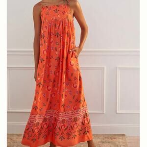 Anthropologie Orange Floral Maxi Dress